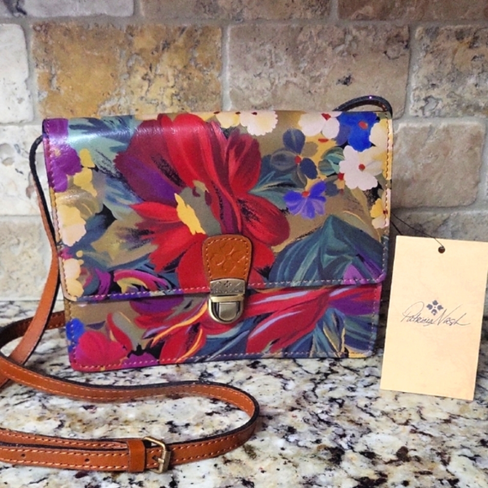 Patricia Nash Floral Crossbody Bag in Red, Purple, Blue, Green, Tan